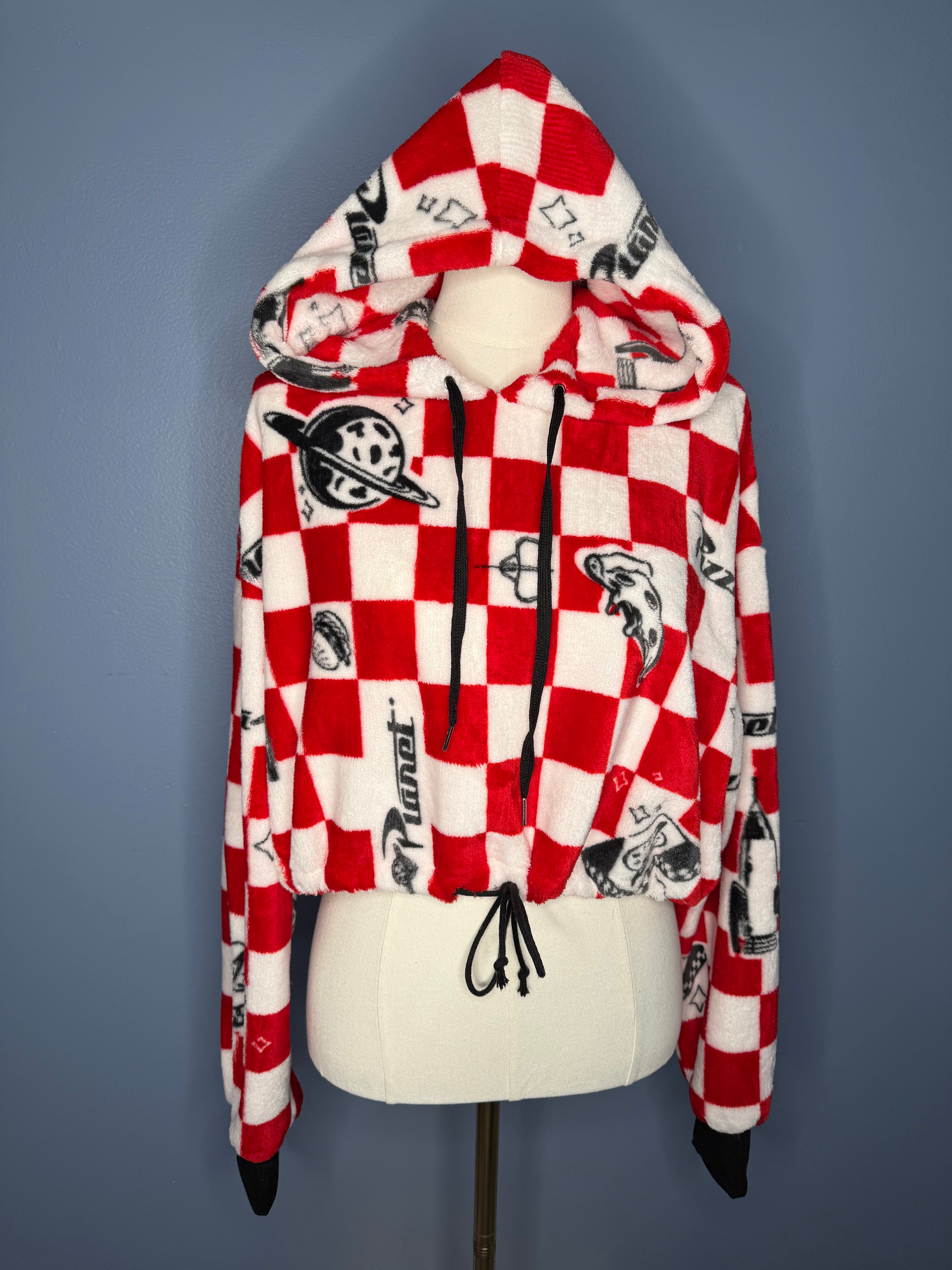 Size-XL Cropped Fuzzy Hoodie