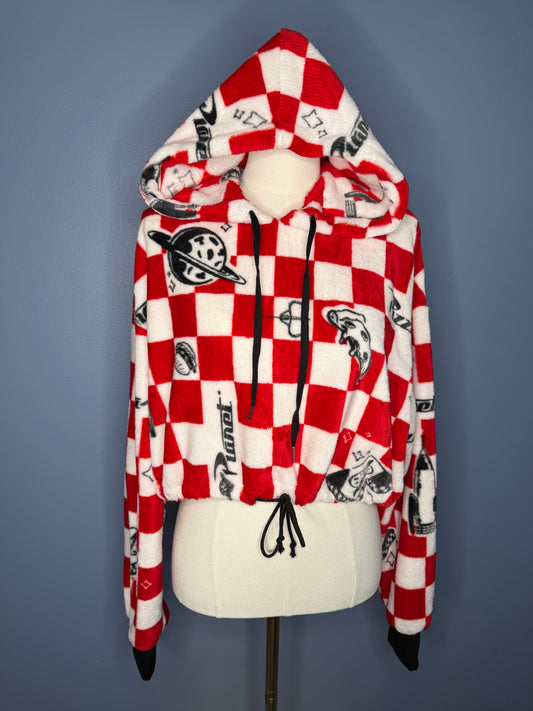 Size-XL Cropped Fuzzy Hoodie