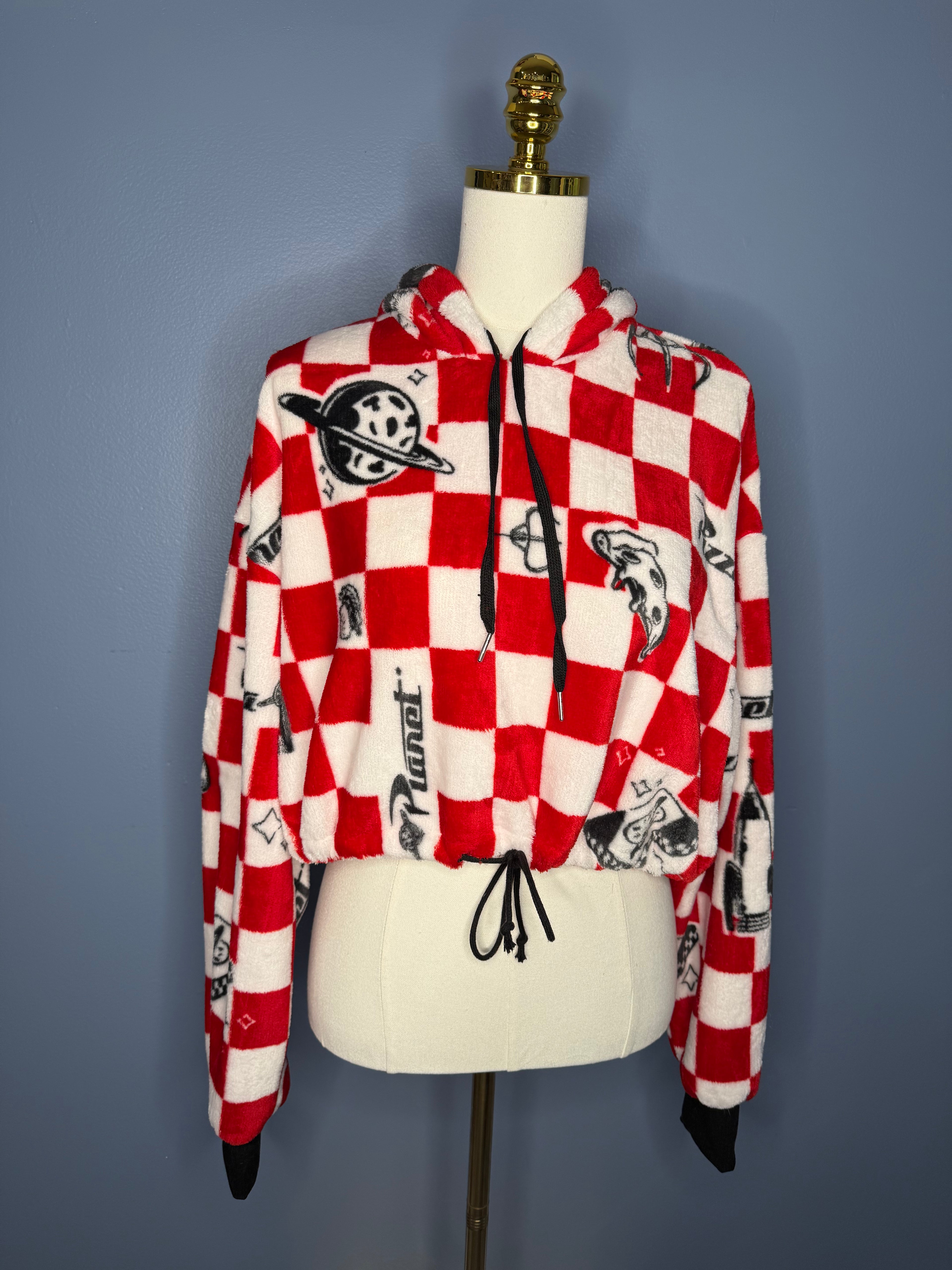 Size-XL Cropped Fuzzy Hoodie