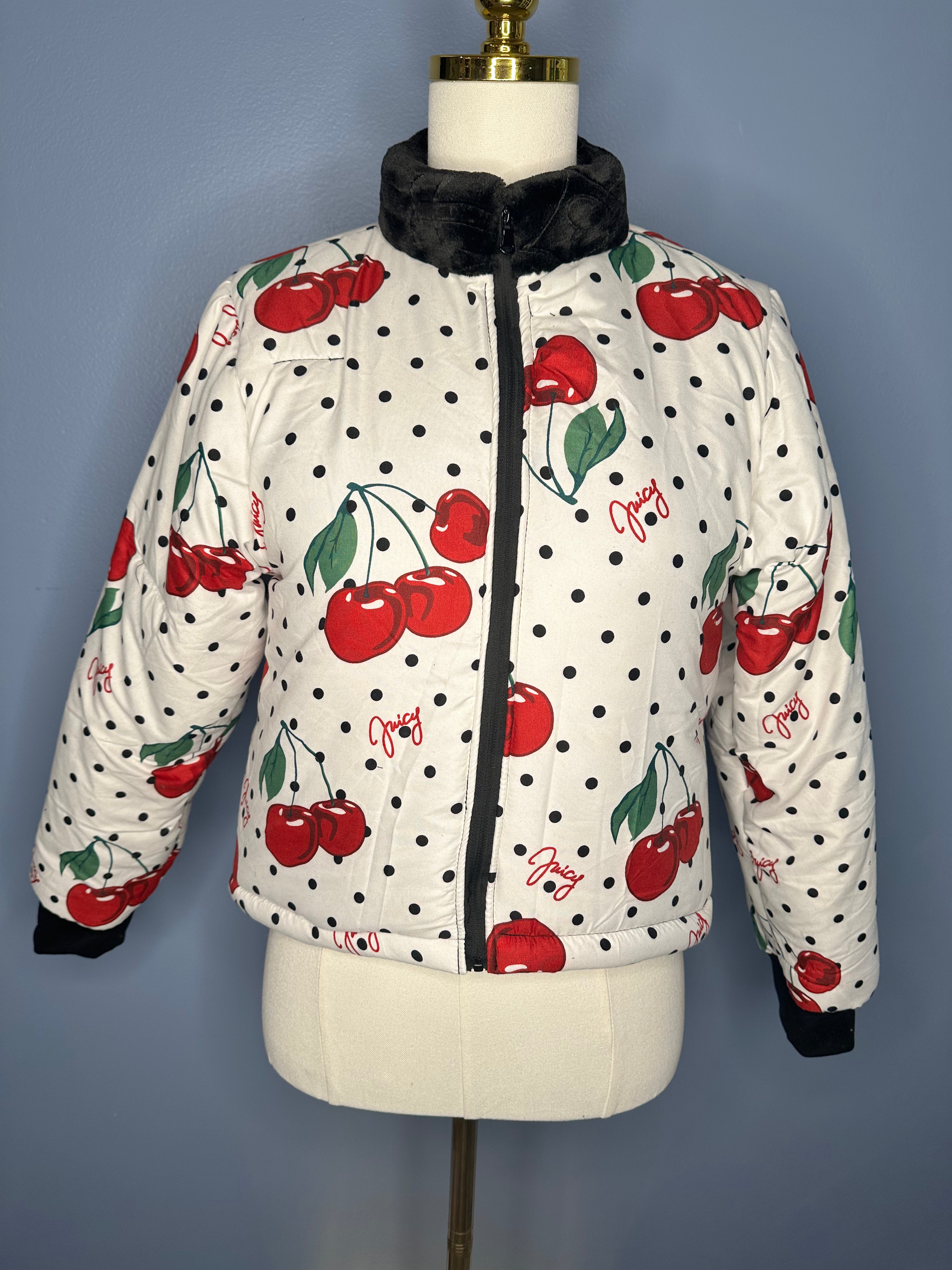 Size-Small Juicy Couture Puffer Coat- White Cherries