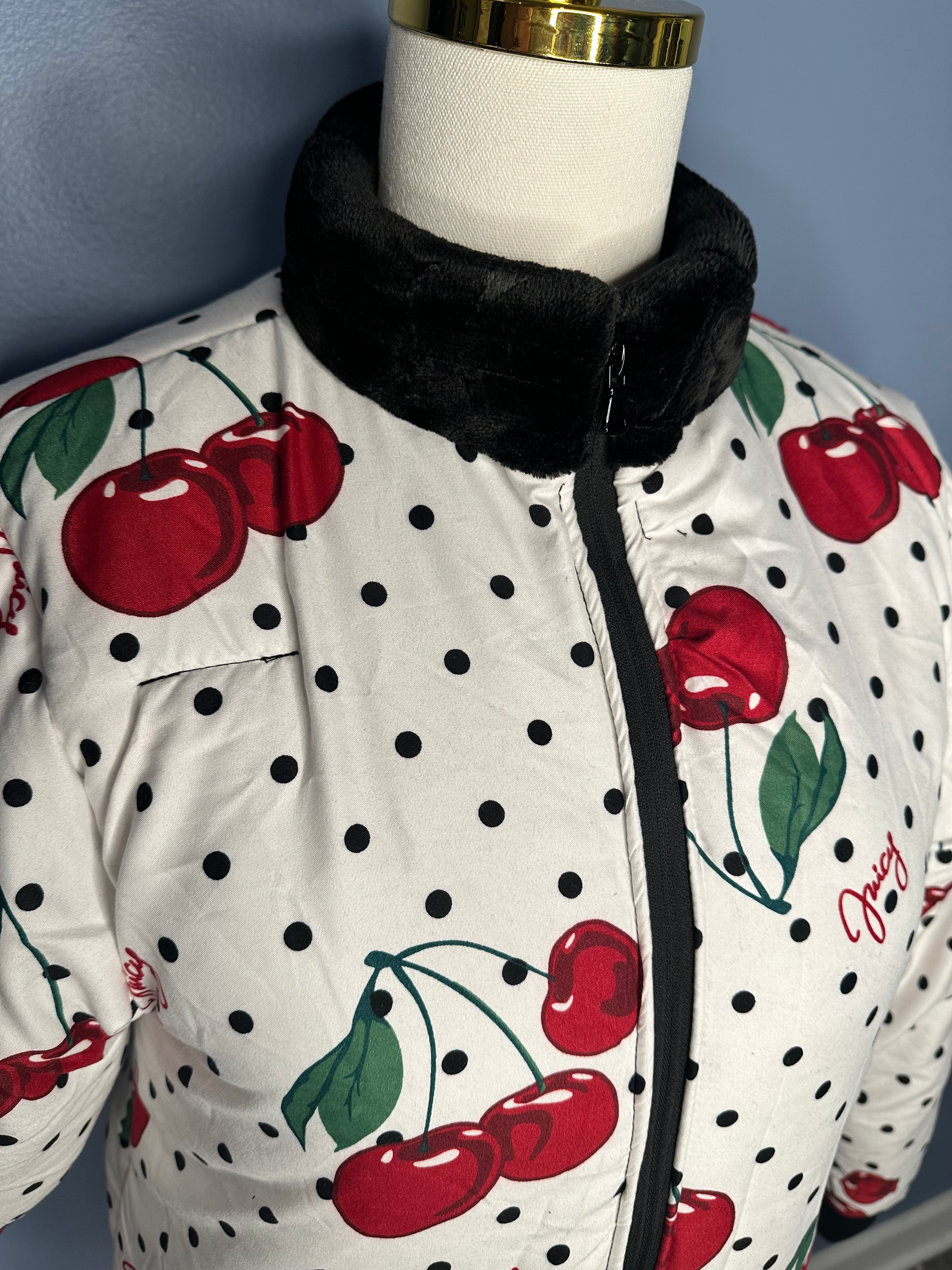 Size-Small Juicy Couture Puffer Coat- White Cherries